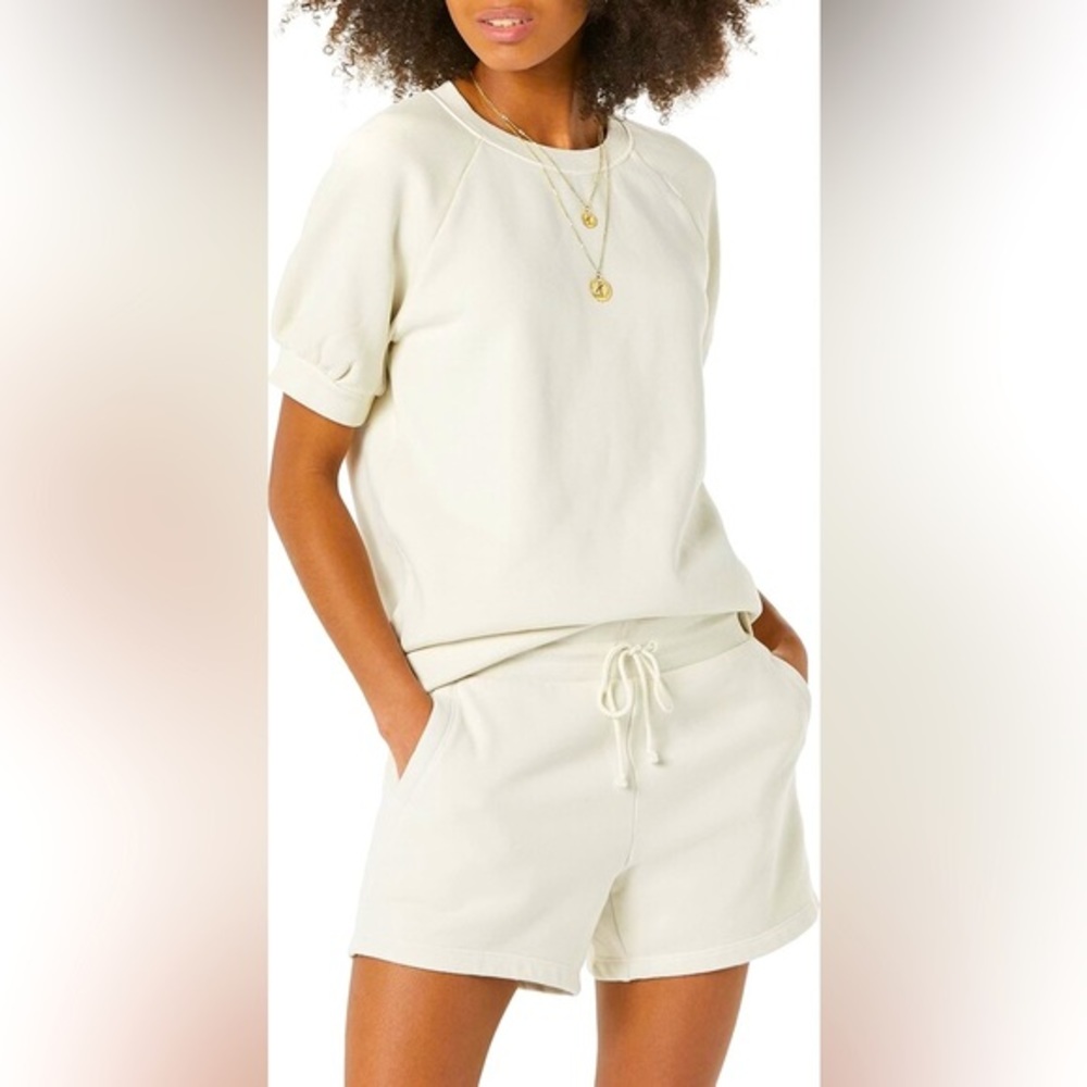 Goodthreads Women's Heritage Fleece Drawstring Shorts in Cream—Size S & M NWT